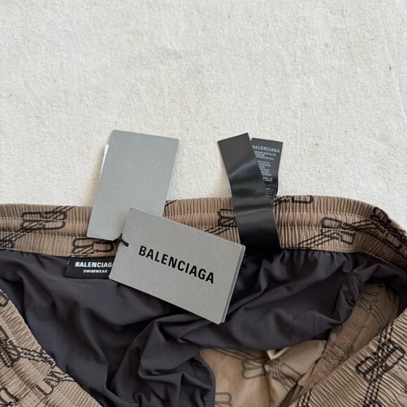 Balenciaga Swimwear Monogram BB Water Swim Shorts Brown Size Large 34 NEW - Picture 10 of 11
